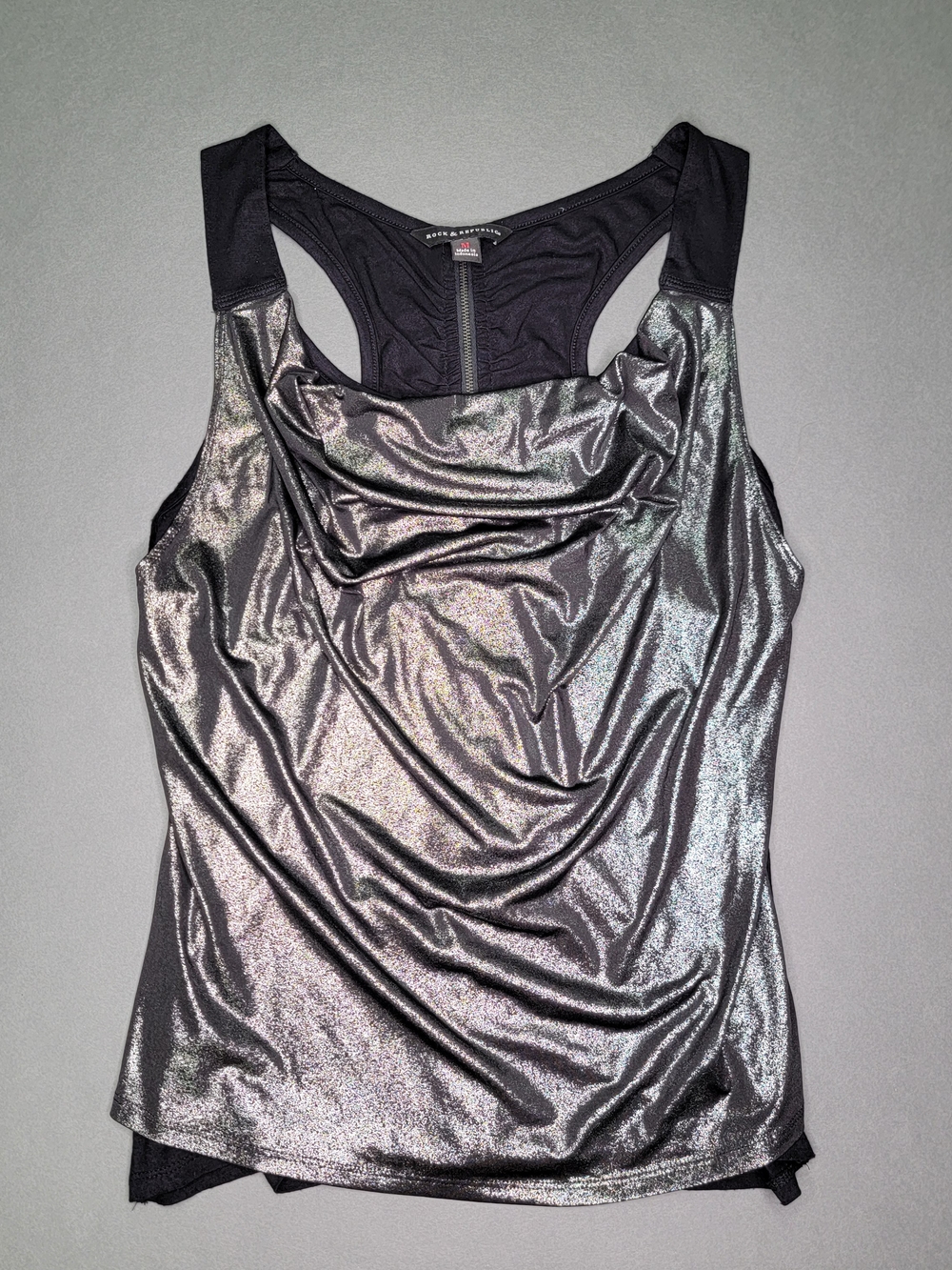Rock & Republic Women's Medium Metallic Cowl Neck Tank Top With Back Zipper